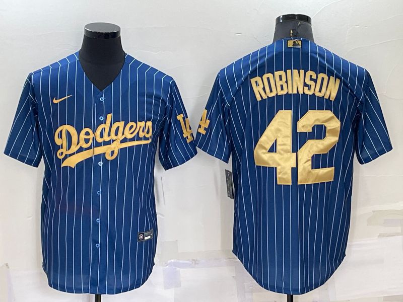 Men Los Angeles Dodgers #42 Robinson Blue Gold Throwback Nike 2022 MLB Jerseys